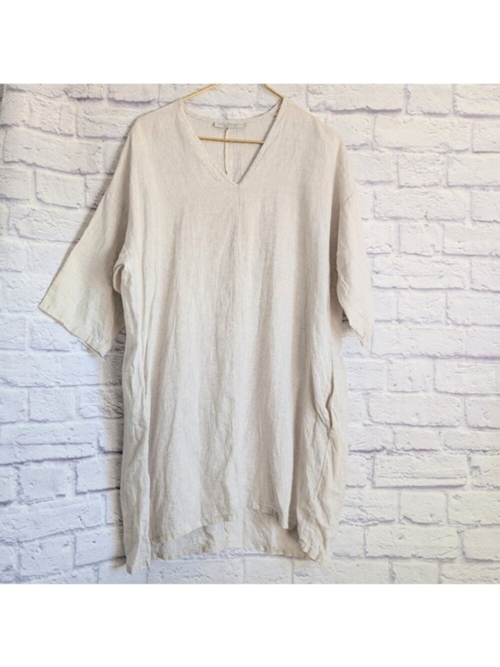 Bryn Walker Linen Bingley Dress XS Beige Tunic Relaxed Fit Langenlook Boho Artsy